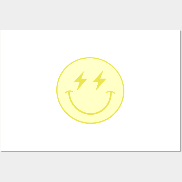 Yellow lightning bolt smiley face Wall Art by trippyzipp